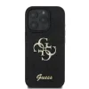 Husa spate Guess PU Fixed Glitter 4G cu logo metalic pentru iPhone 16 Pro Max, neagră