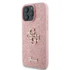 Husa spate Guess PU Fixed Glitter 4G cu logo metalic pentru iPhone 16 Pro Max, roz