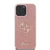 Husa spate Guess PU Fixed Glitter 4G cu logo metalic pentru iPhone 16 Pro Max, roz