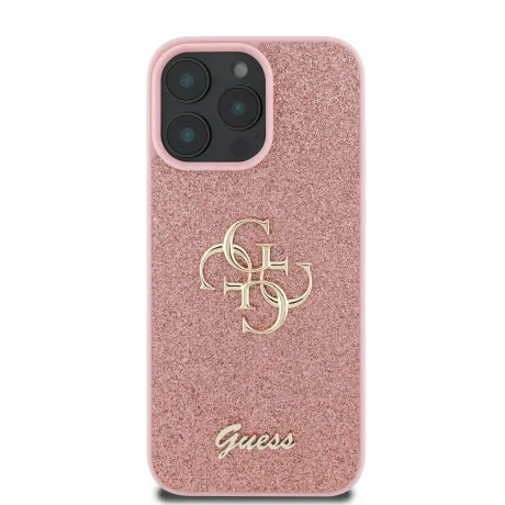 Husa spate Guess PU Fixed Glitter 4G Metal Logo pentru iPhone 16 Pro, roz