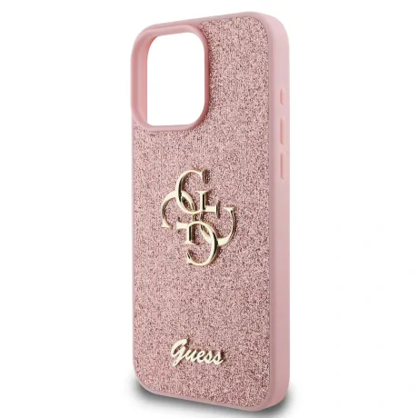 Husa spate Guess PU Fixed Glitter 4G Metal Logo pentru iPhone 16 Pro, roz
