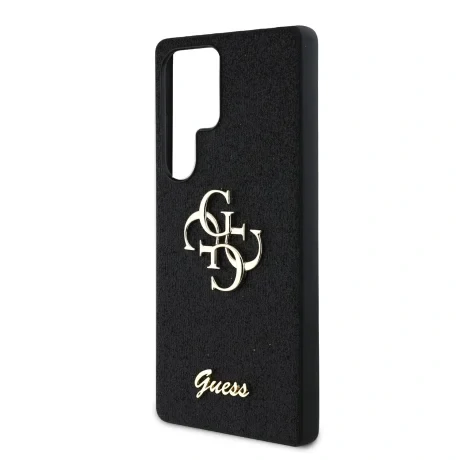 Husa spate Guess PU Fixed Glitter 4G Metal Logo pentru Samsung Galaxy S25 Ultra, Negru