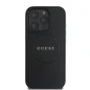 Husă spate Guess PU Grained Classic Logo MagSafe pentru iPhone 16 Pro, neagră