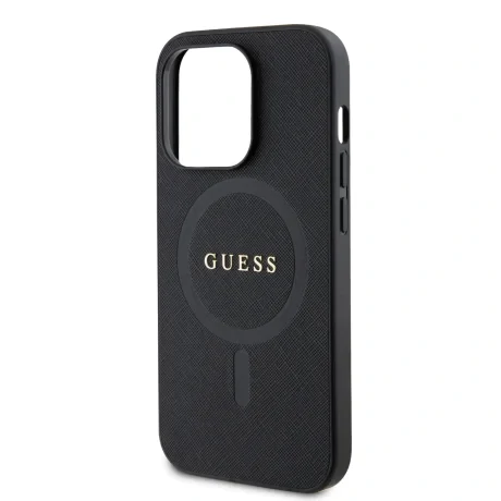 Husă spate Guess PU Saffiano MagSafe pentru iPhone 15 Pro Max, neagră