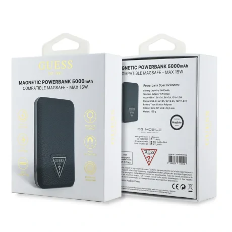 Acumulator extern Guess MagSafe cu logo triunghiular granulat din PU, 5000mAh, albastru