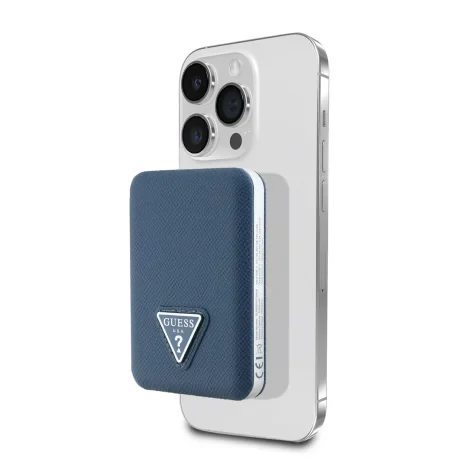 Acumulator extern Guess MagSafe cu logo triunghiular granulat din PU, 5000mAh, albastru