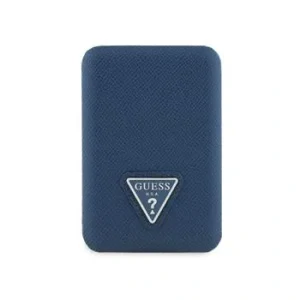 Acumulator extern Guess MagSafe cu logo triunghiular granulat din PU, 5000mAh, albastru
