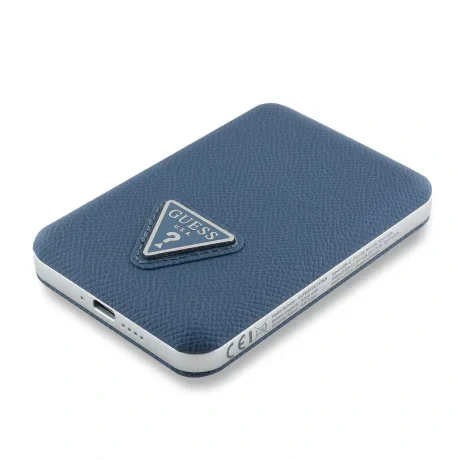 Acumulator extern Guess MagSafe cu logo triunghiular granulat din PU, 5000mAh, albastru