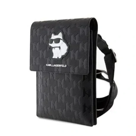 Carcasă de telefon Karl Lagerfeld Saffiano Monogram Choupette NFT, neagră