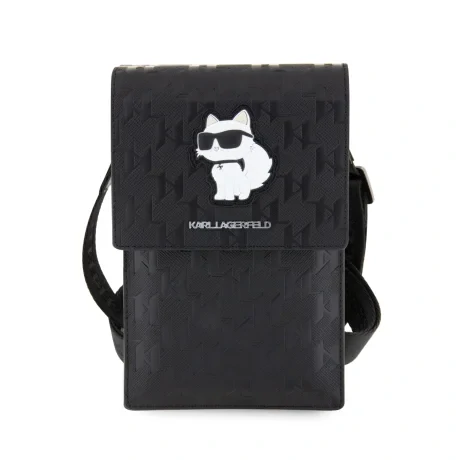 Carcasă de telefon Karl Lagerfeld Saffiano Monogram Choupette NFT, neagră