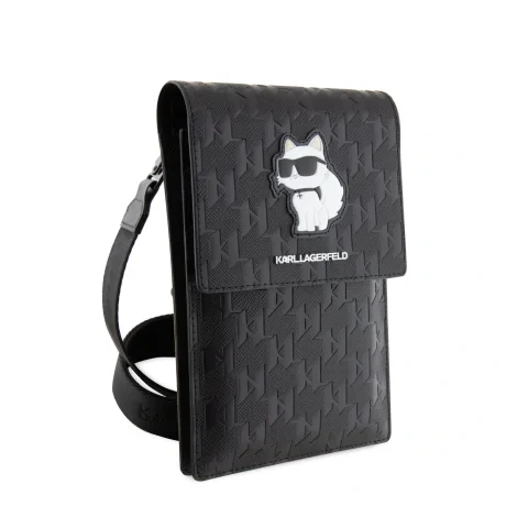Carcasă de telefon Karl Lagerfeld Saffiano Monogram Choupette NFT, neagră