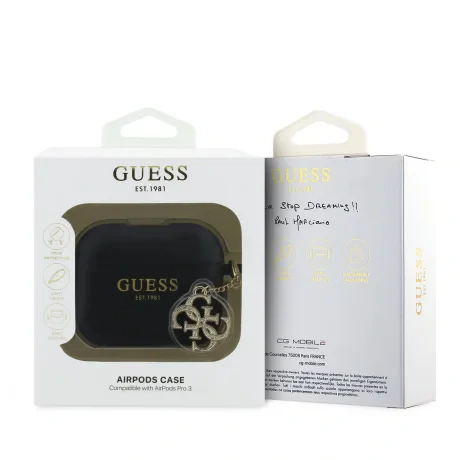 Carcasă din silicon Guess cu fermoar 4G pentru AirPods Pro 3, neagră