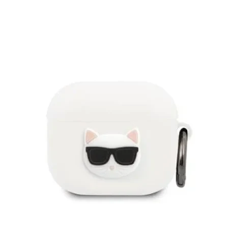 Carcasă din silicon Karl Lagerfeld Choupette Head pentru Airpods 3, albă