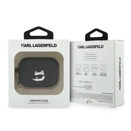 Carcasă din silicon Karl Lagerfeld cu logo 3D NFT cu cap de Choupette pentru AirPods Pro 3, neagră