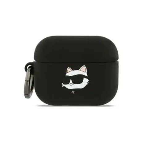 Carcasă din silicon Karl Lagerfeld cu logo 3D NFT cu cap de Choupette pentru AirPods Pro 3, neagră