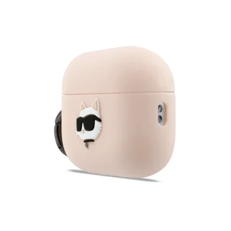 Carcasă din silicon Karl Lagerfeld cu logo 3D NFT cu cap de Choupette pentru AirPods Pro 3, roz