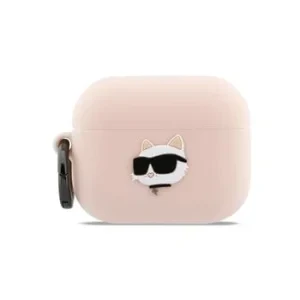 Carcasă din silicon Karl Lagerfeld cu logo 3D NFT cu cap de Choupette pentru AirPods Pro 3, roz
