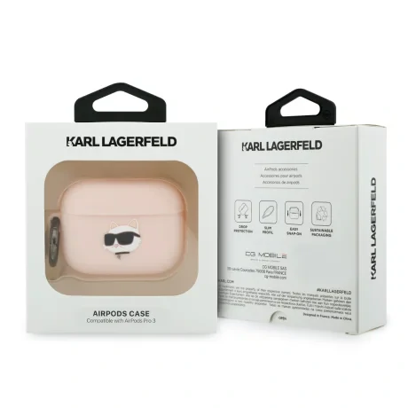 Carcasă din silicon Karl Lagerfeld cu logo 3D NFT cu cap de Choupette pentru AirPods Pro 3, roz