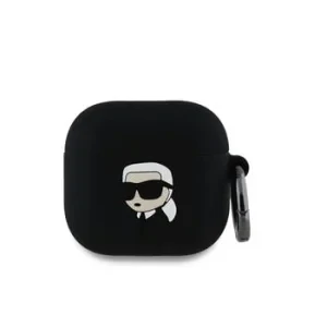 Carcasă din silicon Karl Lagerfeld cu logo 3D NFT Karl Head pentru AirPods 4, neagră