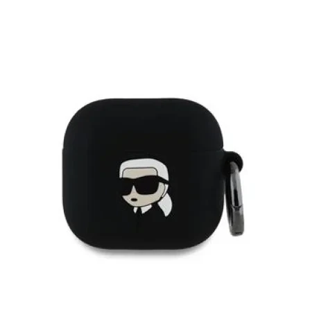 Carcasă din silicon Karl Lagerfeld cu logo 3D NFT Karl Head pentru AirPods 4, neagră
