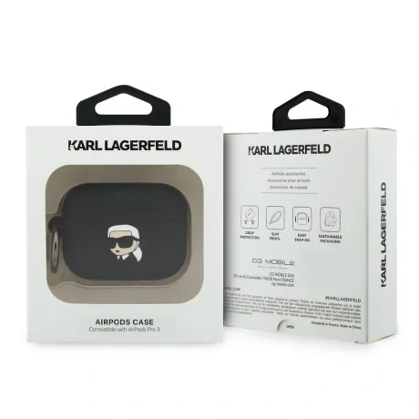 Carcasă din silicon Karl Lagerfeld cu logo 3D NFT Karl Head pentru AirPods Pro 3, neagră