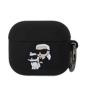 Carcasă din silicon Karl Lagerfeld cu logo 3D NFT Karl și Choupette pentru AirPods 3, neagră