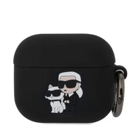 Carcasă din silicon Karl Lagerfeld cu logo 3D NFT Karl și Choupette pentru AirPods 3, neagră