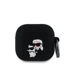 Carcasă din silicon Karl Lagerfeld cu logo 3D NFT Karl și Choupette pentru AirPods 4, neagră