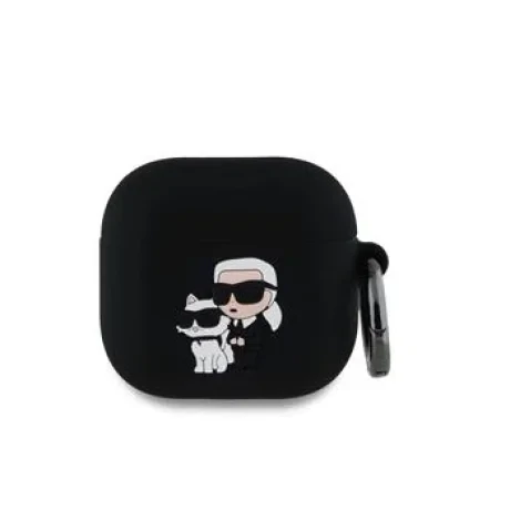 Carcasă din silicon Karl Lagerfeld cu logo 3D NFT Karl și Choupette pentru AirPods 4, neagră