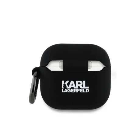 Carcasă din silicon Karl Lagerfeld cu logo 3D NFT Karl și Choupette pentru AirPods 4, neagră