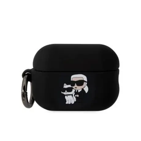 Carcasă din silicon Karl Lagerfeld cu logo 3D NFT Karl și Choupette pentru AirPods Pro 2, neagră