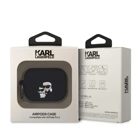 Carcasă din silicon Karl Lagerfeld cu logo 3D NFT Karl și Choupette pentru AirPods Pro 2, neagră