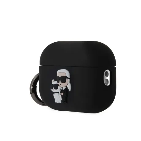 Carcasă din silicon Karl Lagerfeld cu logo 3D NFT Karl și Choupette pentru AirPods Pro 2, neagră