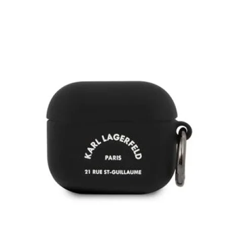 Carcasă din silicon Karl Lagerfeld Rue St Guillaume pentru Airpods 3, neagră