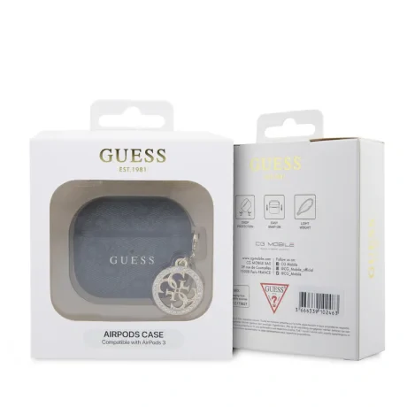 Carcasă Guess 4G Script PC/PU Charm pentru AirPods 3, neagră