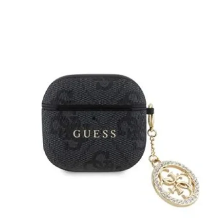 Carcasă Guess 4G Script PC/PU Charm pentru AirPods 4, neagră