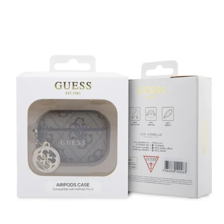 Carcasă Guess 4G Script PC/PU Charm pentru AirPods Pro 2, maro