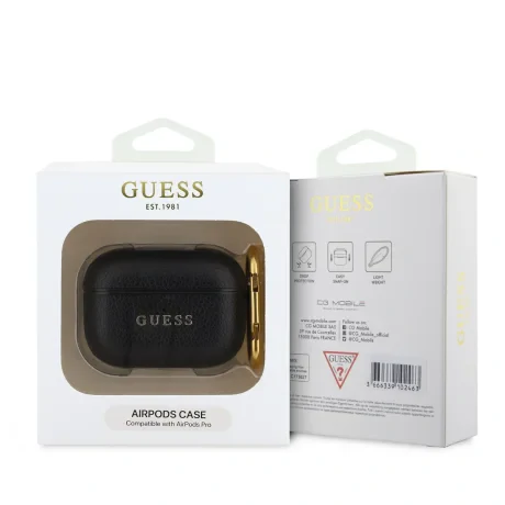 Carcasă Guess PU cu logo clasic granulat pentru AirPods Pro, neagră