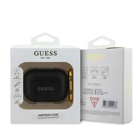 Carcasă Guess PU cu logo granulat clasic pentru AirPods 3, neagră