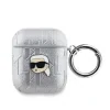 Carcasă Karl Lagerfeld cu imprimeu Karl Head în relief din PU pentru AirPods 1/2, argintie