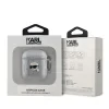 Carcasă Karl Lagerfeld cu imprimeu Karl Head în relief din PU pentru AirPods 1/2, argintie