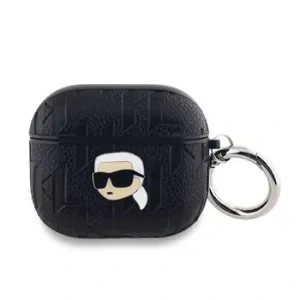 Carcasă Karl Lagerfeld cu imprimeu Karl Head în relief din PU pentru AirPods 3, neagră