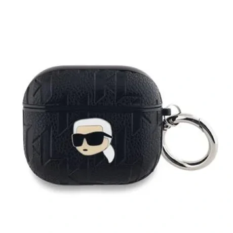 Carcasă Karl Lagerfeld cu imprimeu Karl Head în relief din PU pentru AirPods 3, neagră