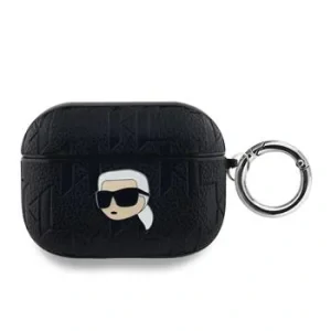 Carcasă Karl Lagerfeld cu imprimeu Karl Head în relief din PU pentru AirPods Pro, neagră