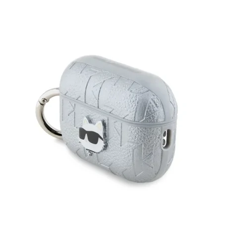 Carcasă Karl Lagerfeld din PU cu model de cap de ciocolată în relief pentru AirPods Pro 2, argintie