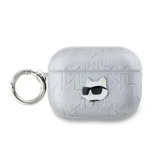 Carcasă Karl Lagerfeld din PU cu model de cap de ciocolată în relief pentru AirPods Pro 2, argintie