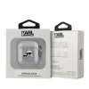 Carcasă Karl Lagerfeld din PU cu motive Karl și Choupette în relief, argintie, pentru AirPods 1/2