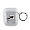 Carcasă Karl Lagerfeld din PU cu motive Karl și Choupette în relief, argintie, pentru AirPods 1/2