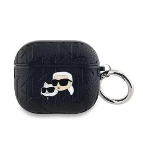 Carcasă Karl Lagerfeld din PU cu motive Karl și Choupette în relief pentru AirPods 3, neagră