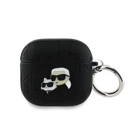 Carcasă Karl Lagerfeld din PU cu motive Karl și Choupette în relief pentru AirPods 4, neagră
